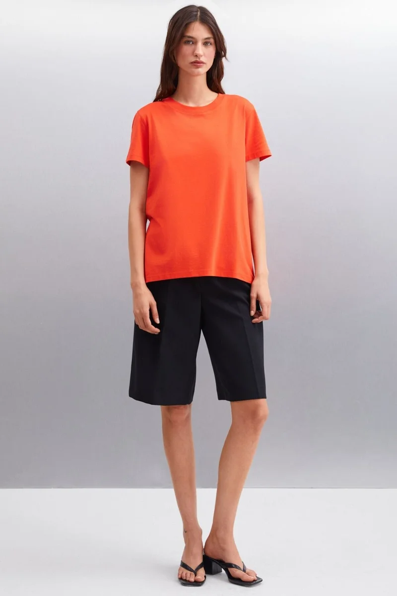 GRIMELANGE Samantha Women's Comfort Fit 100% Organic Cotton Basic Knitted Red T-shirt
