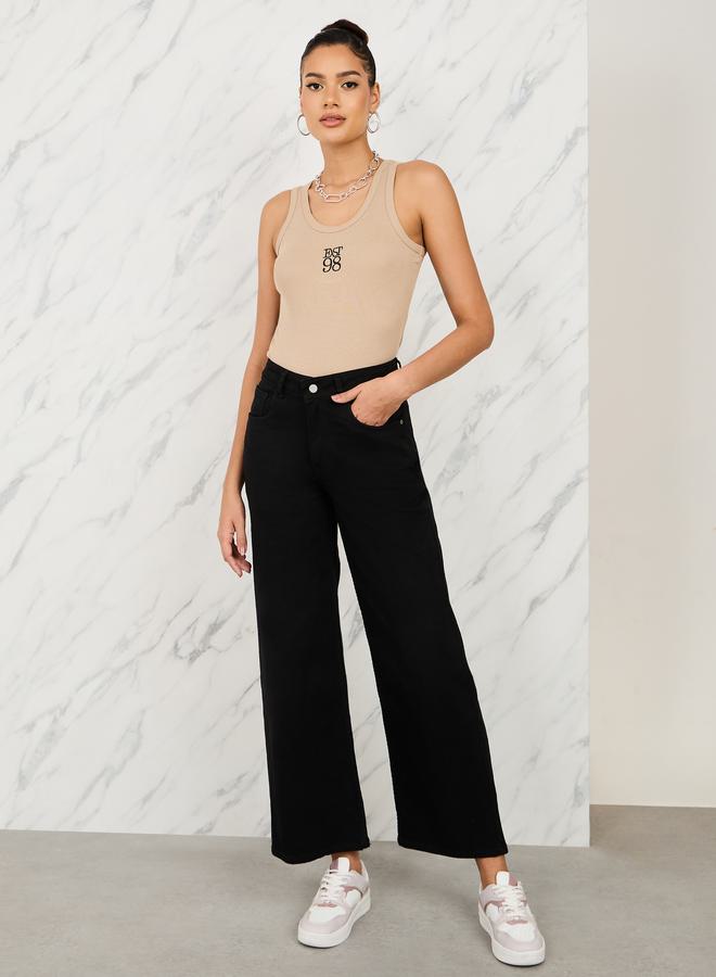 Styli Fitted Est 98 Embroidered Ribbed Tank  - Image 2