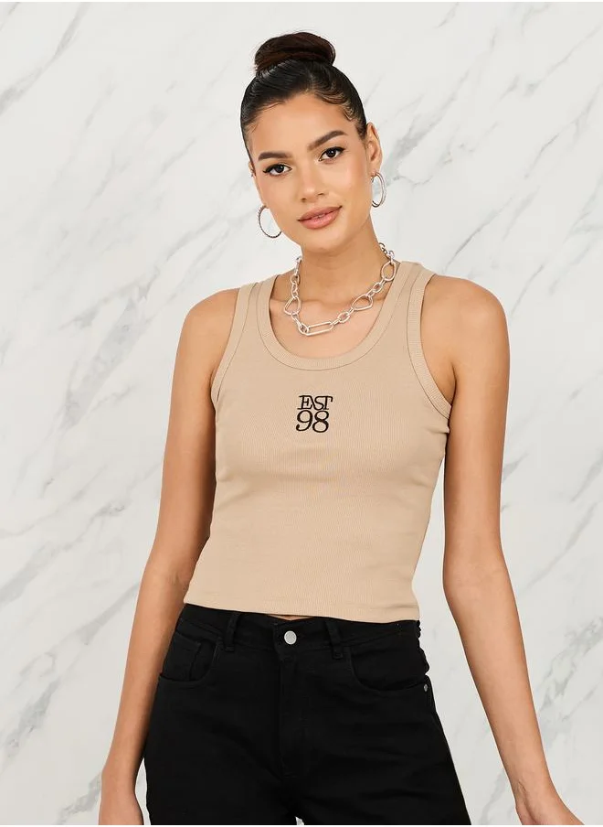 ستايلي Fitted Est 98 Embroidered Ribbed Tank