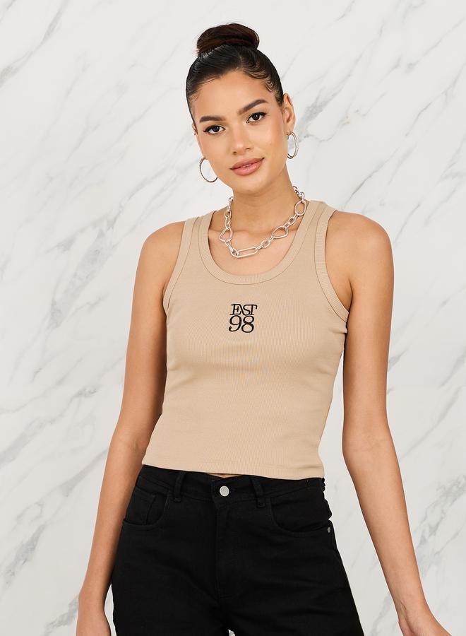 Styli Fitted Est 98 Embroidered Ribbed Tank  - Image 3