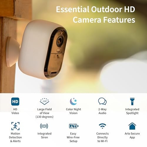 Arlo Essential Security Camera HD | Indoor - Outdoor | 2nd Gen | Wireless with Spotlight, 2-Way Audio, Color Night Vision, Live Stream, Motion Activiation, Real Time Notifications - White, 1 Cameras - Image 2