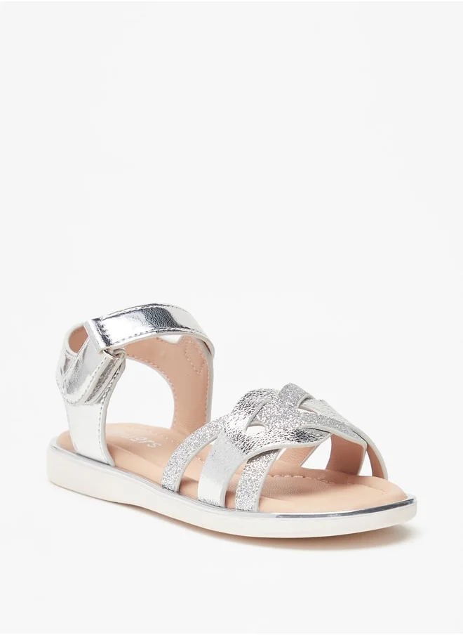 جونيورز Girls Textured Sandals With Hook And Loop Closure