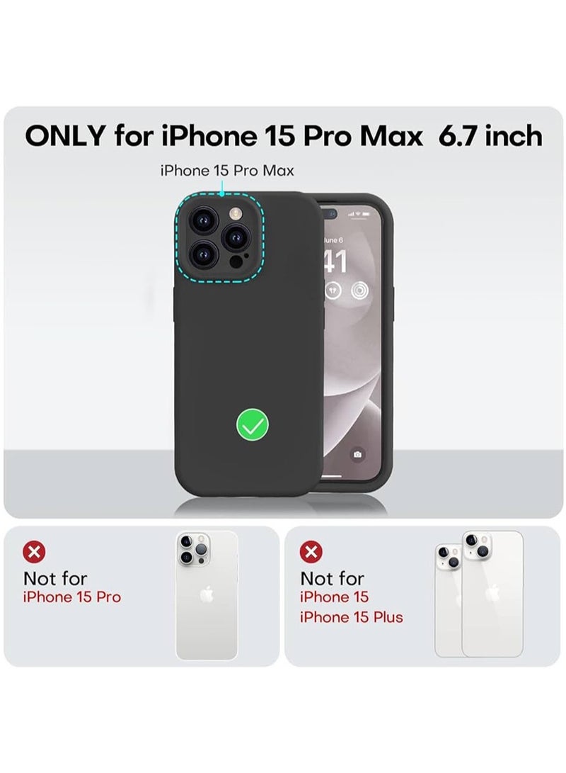 غلاف نحيف من السيليكون السائل لهاتف iPhone 15 Pro Max بحجم 6.7 بوصة، لمسة ناعمة وحريرية، غلاف حماية كامل للجسم، حماية للشاشة والكاميرا، غلاف مقاوم للصدمات مع بطانة من الألياف الدقيقة (أسود) - Image 5