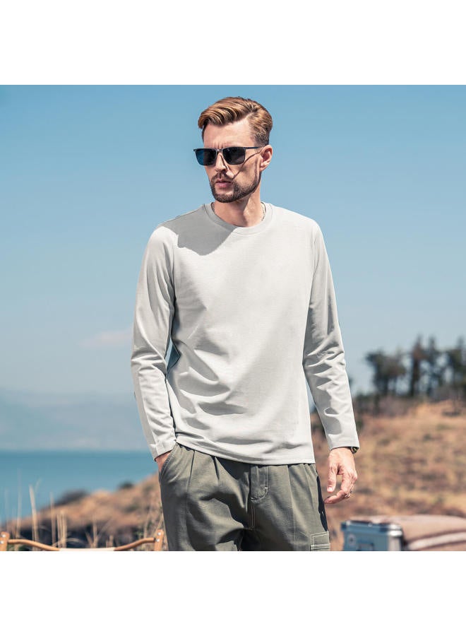 Mercerized Cotton】solid Color Long Sleeve T-shirt For Men, Youth 2025 Spring/autumn Versatile Base Layer Men's Tee - Image 5