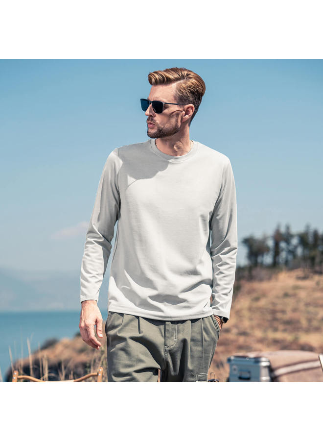 Mercerized Cotton】solid Color Long Sleeve T-shirt For Men, Youth 2025 Spring/autumn Versatile Base Layer Men's Tee - Image 4