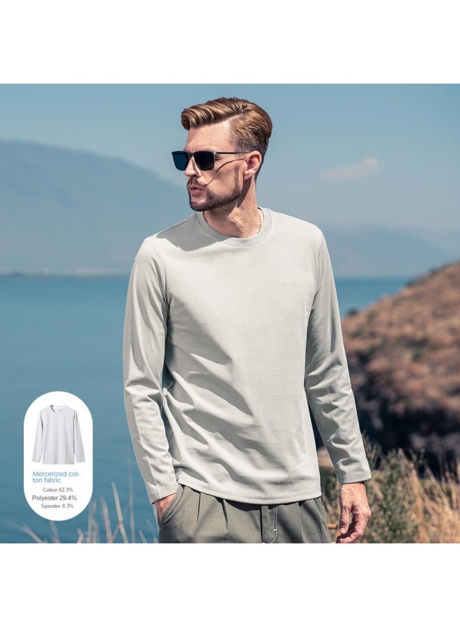 Mercerized Cotton】solid Color Long Sleeve T-shirt For Men, Youth 2025 Spring/autumn Versatile Base Layer Men's Tee - Image 1