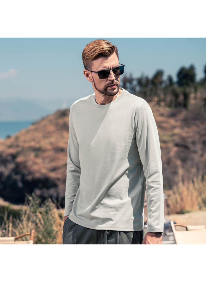 Mercerized Cotton】solid Color Long Sleeve T-shirt For Men, Youth 2025 Spring/autumn Versatile Base Layer Men's Tee - Image 3