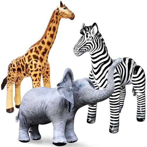 Jet Creations Wildlife Safari Inflatable Animals 3-Pack – Giraffe 36", Zebra 32", Elephant 19" – Jungle Theme Party, Halloween & Fall Decorations, VBS, Birthday Photo Props, Toys for Ages 3+ - Image 1