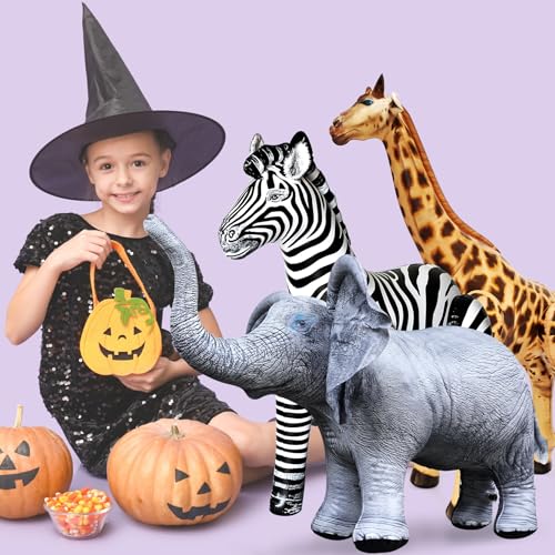 Jet Creations Wildlife Safari Inflatable Animals 3-Pack – Giraffe 36", Zebra 32", Elephant 19" – Jungle Theme Party, Halloween & Fall Decorations, VBS, Birthday Photo Props, Toys for Ages 3+ - Image 2