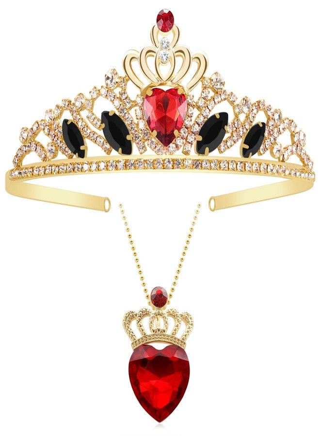 Botrinal Evie Descendant 4 Crown & Red Heart Necklace Gold Tiara Jewelry Set Queen of Hearts Evie for teen Halloween - Image 1