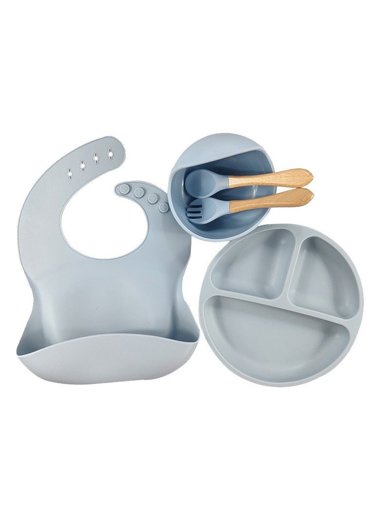 5-piece silicone baby feeding set, silicone bib, dining plate, suction cup bowl - Image 1