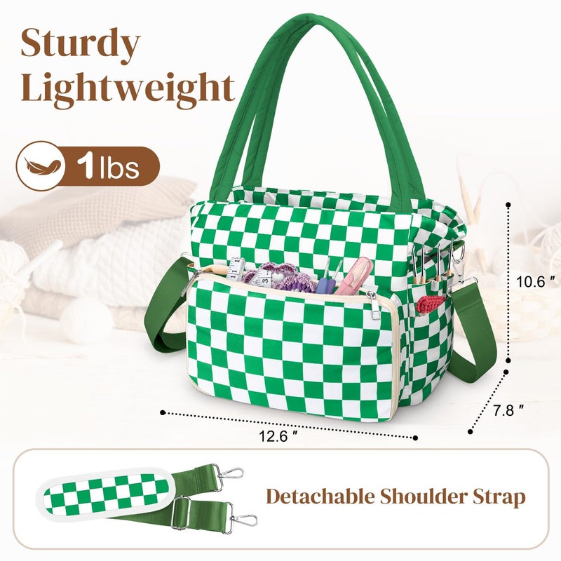 DALINDA Crochet Bag and Tote - Yarn Bag Crochet Storage Bag for Crochet Supplies,Crochet Accessories, Knitting Bag for Crochet Lovers, Ideal Crochet Gifts (Green Plaid) - Image 5