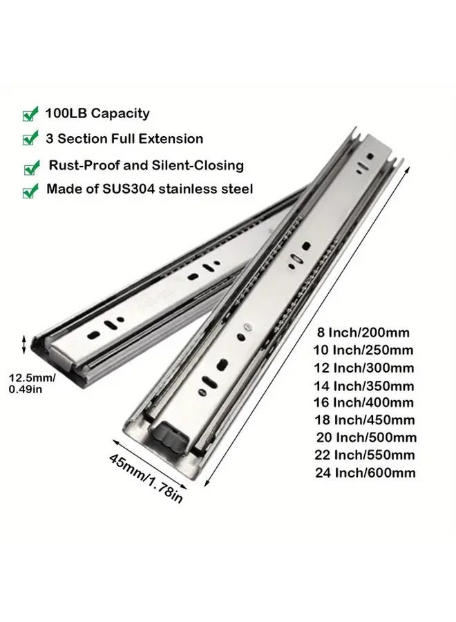 18 Inch Heavy Duty Ball Bearing Drawer Slides 100 LB Capacity 2 Pairs Side Mount - Image 4