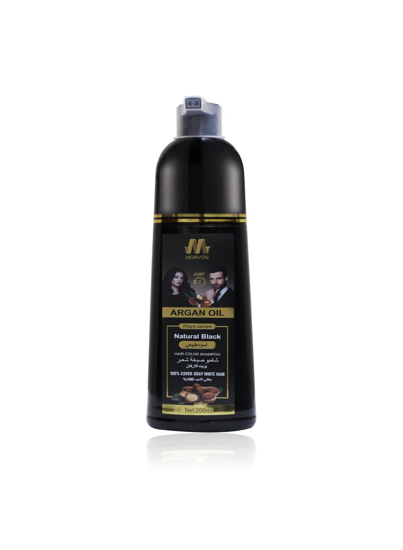 MORVON Argan Oil Hair Dye Shampoo, Natural Black, 200ml - Image 3