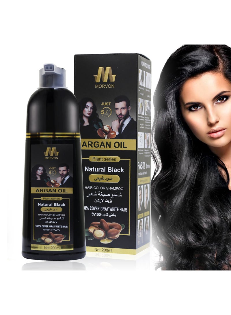 MORVON Argan Oil Hair Dye Shampoo, Natural Black, 200ml - Image 4