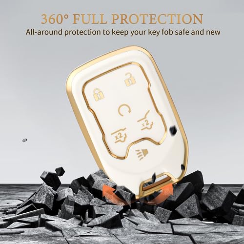 OFFCURVE غطاء مفتاح OFFCURVE لسيارة GMC Yukon/Yukon XL Terrain Acadia Sierra غلاف مفتاح TPU ناعم لسيارات Chevy Chevrolet Suburban Tahoe ملحقات السيارة حامل مفتاح ذكي عن بُعد 6 أزرار واقي مفتاح، أبيض - Image 4