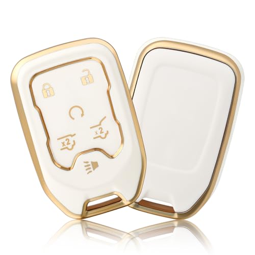 OFFCURVE غطاء مفتاح OFFCURVE لسيارة GMC Yukon/Yukon XL Terrain Acadia Sierra غلاف مفتاح TPU ناعم لسيارات Chevy Chevrolet Suburban Tahoe ملحقات السيارة حامل مفتاح ذكي عن بُعد 6 أزرار واقي مفتاح، أبيض - Image 1