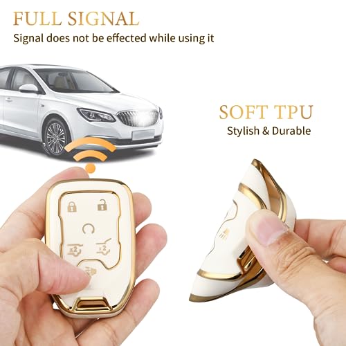 OFFCURVE غطاء مفتاح OFFCURVE لسيارة GMC Yukon/Yukon XL Terrain Acadia Sierra غلاف مفتاح TPU ناعم لسيارات Chevy Chevrolet Suburban Tahoe ملحقات السيارة حامل مفتاح ذكي عن بُعد 6 أزرار واقي مفتاح، أبيض - Image 5