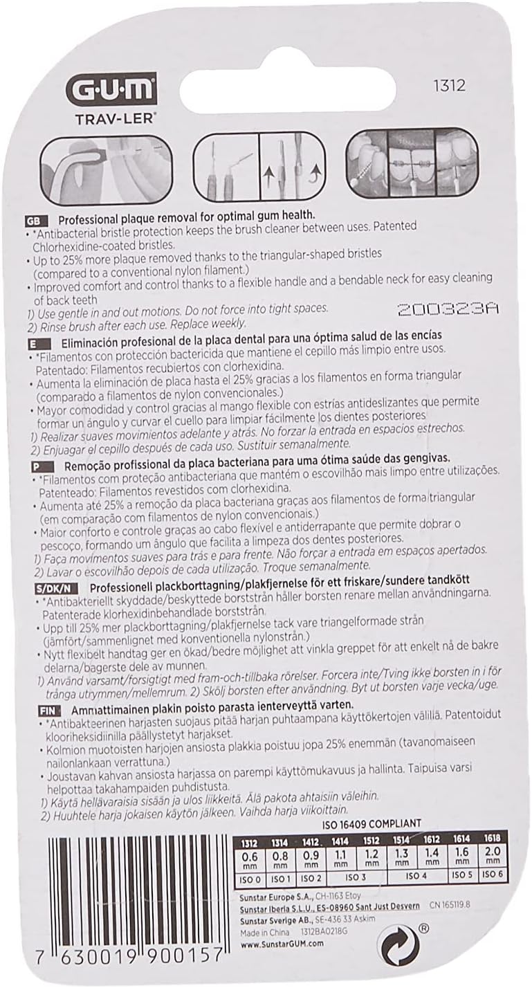 GUM Travler interdental brush 06 mm light blue1 Pack of 6 - Image 2