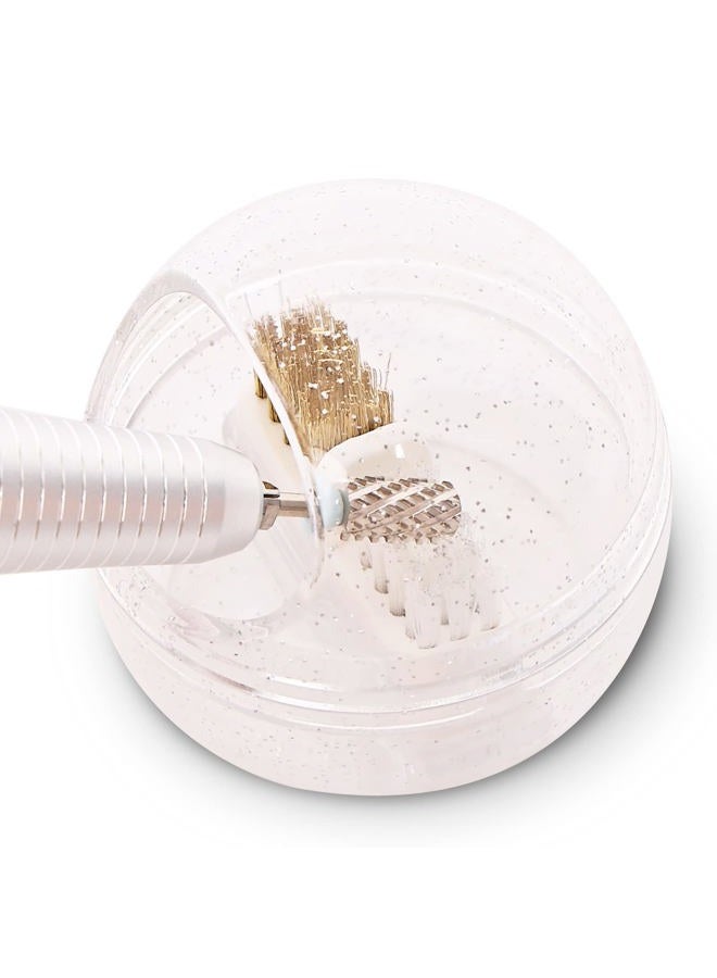 MelodySusie Nail Drill Bits Cleaner Brush Case Accessories with Clear Cover for Cleaning Tungsten Carbide Ceramic Nail Drill Bits Cuticle, Steel Wire & Nylon Double Brush - White - Image 1
