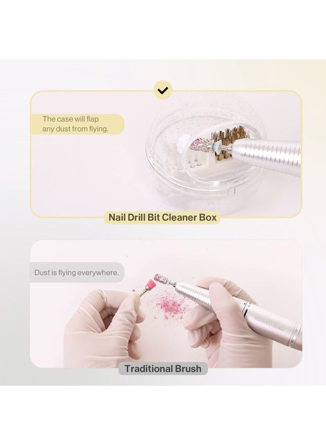 MelodySusie Nail Drill Bits Cleaner Brush Case Accessories with Clear Cover for Cleaning Tungsten Carbide Ceramic Nail Drill Bits Cuticle, Steel Wire & Nylon Double Brush - White - Image 3