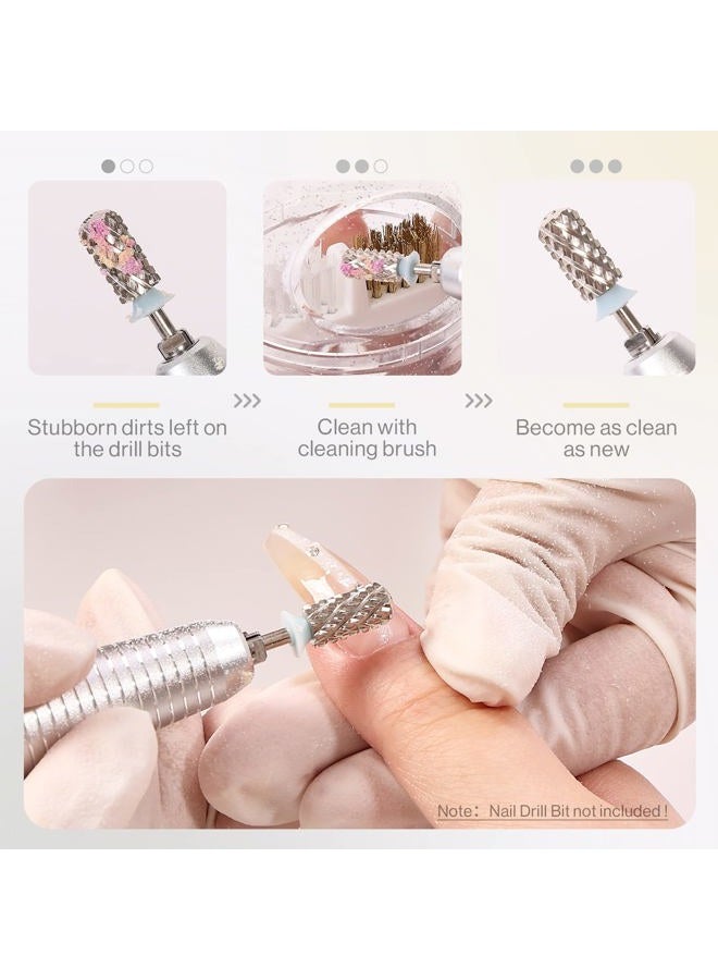 MelodySusie Nail Drill Bits Cleaner Brush Case Accessories with Clear Cover for Cleaning Tungsten Carbide Ceramic Nail Drill Bits Cuticle, Steel Wire & Nylon Double Brush - White - Image 4