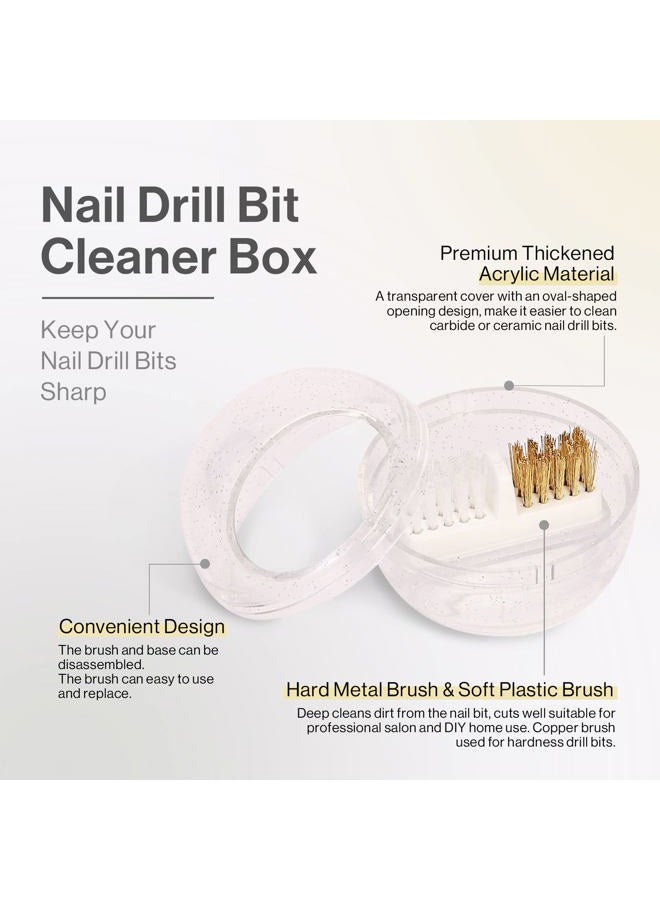 MelodySusie Nail Drill Bits Cleaner Brush Case Accessories with Clear Cover for Cleaning Tungsten Carbide Ceramic Nail Drill Bits Cuticle, Steel Wire & Nylon Double Brush - White - Image 2
