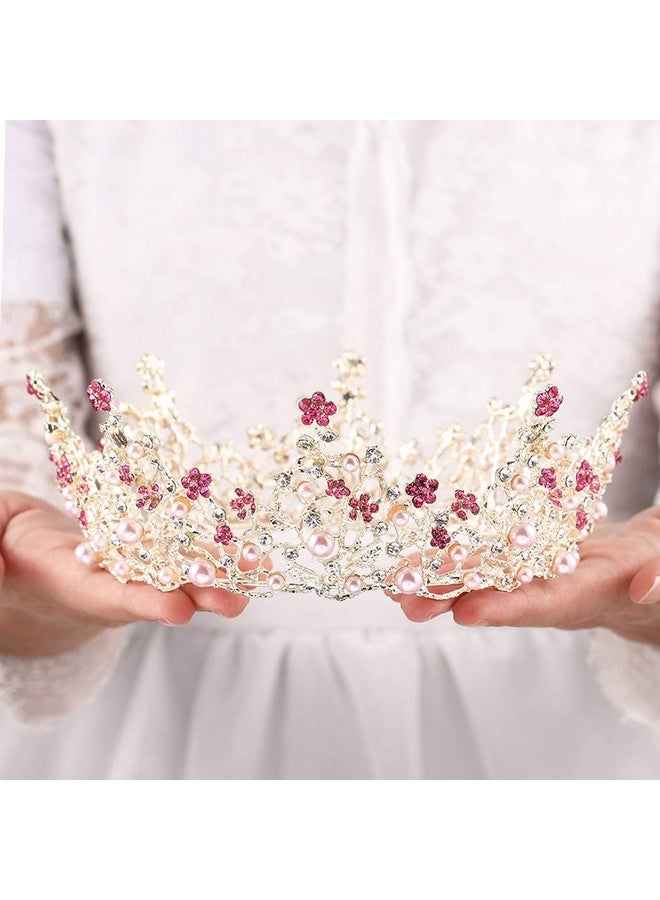 Foyte Fairyu Pearl Wedding Tiaras And Crown Bride Pink Flower Tiaras Baroque Wedding Tiara Hair Accessories For Women - Image 1