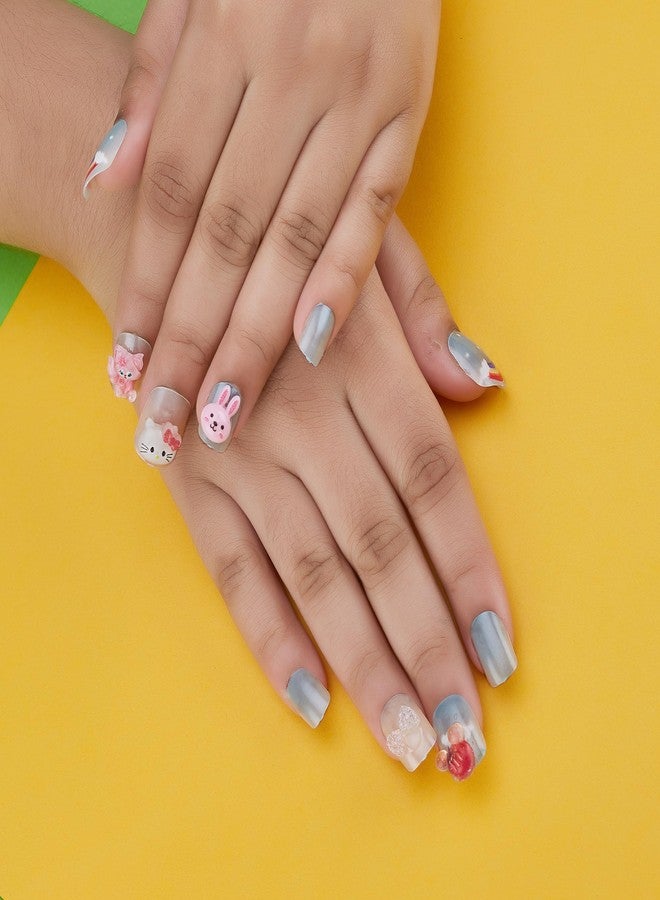 CherryBox Beautiful and Cute 3D Cartoon Nails Set of 12 pieces for Kids and Adults Cartoon Design - Image 4