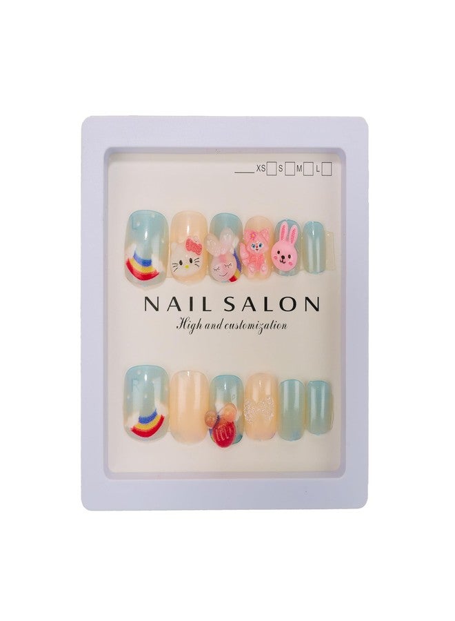 CherryBox Beautiful and Cute 3D Cartoon Nails Set of 12 pieces for Kids and Adults Cartoon Design - Image 1