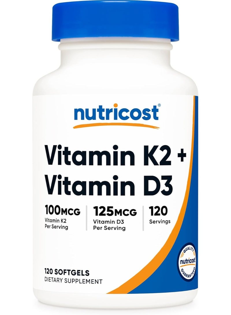 Nutricost Vitamin K2 (mk7) (100mcg) + Vitamin D3 5000iu 120 Softgels - Image 1