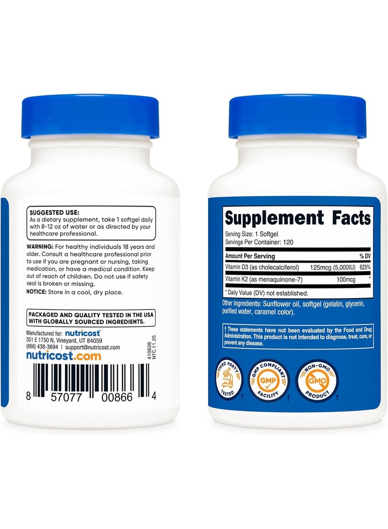 Nutricost Vitamin K2 (mk7) (100mcg) + Vitamin D3 5000iu 120 Softgels - Image 4