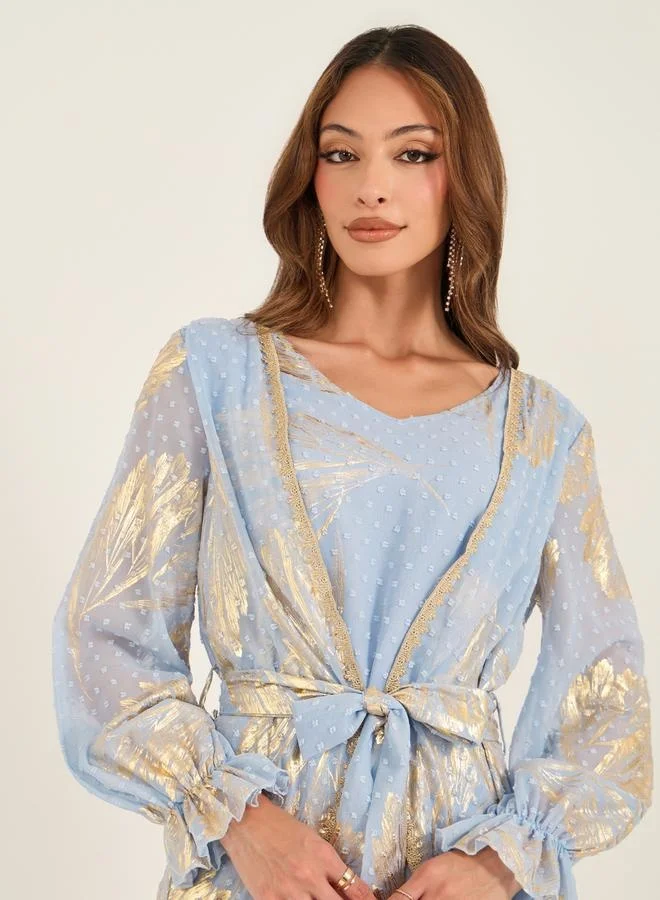 Take Two Take Two Textured Dobby Foil Print Front Tie-Up Jalabiya
