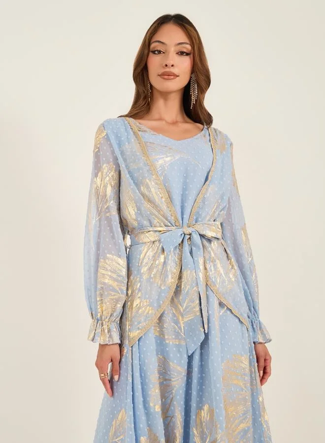 Take Two Take Two Textured Dobby Foil Print Front Tie-Up Jalabiya