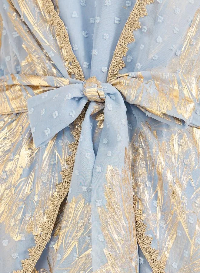 Take Two Take Two Textured Dobby Foil Print Front Tie-Up Jalabiya
