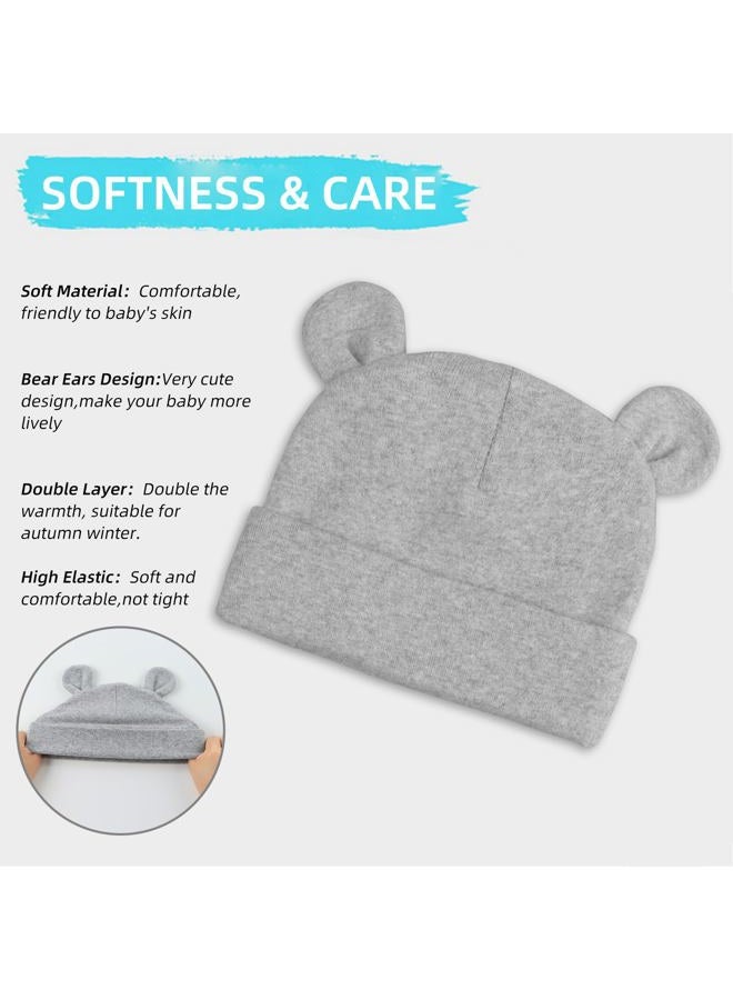 PESAAT Newborn Hospital Hat Preemie Boys Girls Beanie Solid Infant Baby Hats Autumn Winter, Double Layer/4pack-d, 0-6 Months - Image 2