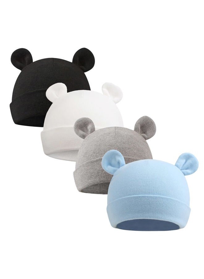 PESAAT Newborn Hospital Hat Preemie Boys Girls Beanie Solid Infant Baby Hats Autumn Winter, Double Layer/4pack-d, 0-6 Months - Image 1