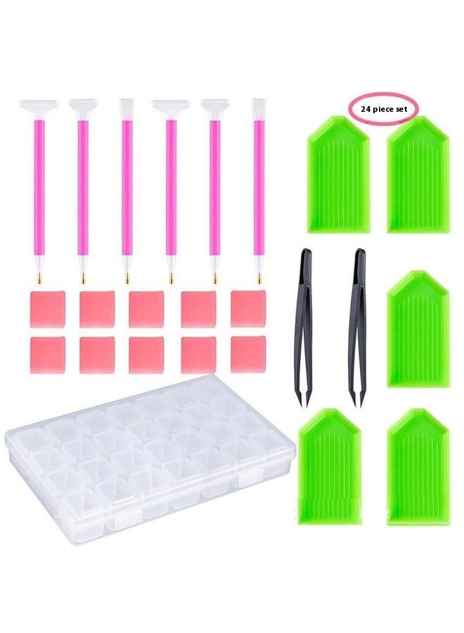 yongsheng Pack Of 24 Diamond Painting Cross Stitch Tool Set Pink/Green/White- Tool Diamond Tray Diamond Drawing Supplies Diamond Drawing Tray Bead Sorting Tray Diamond Tools Container Diamond Dotting Tool Rhinestone Painting Pens  - Image 1