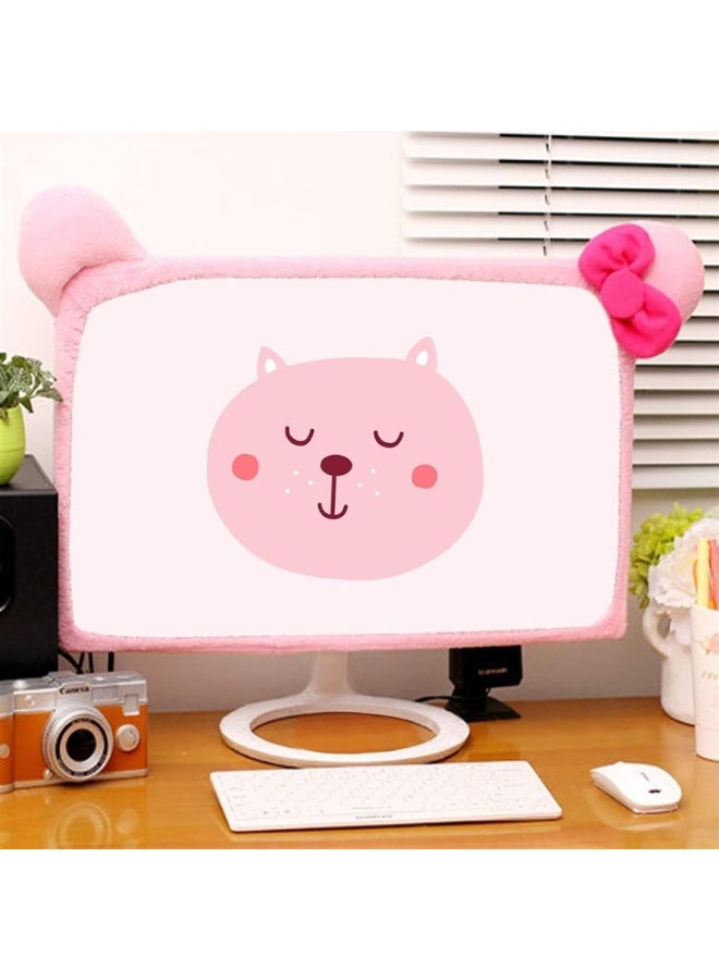 Computer Monitor Cover with Cat Ear Design Furry Kawaii Pink Monitor Dust Cover Elastic Dustproof for PC Tablet TV - Image 3