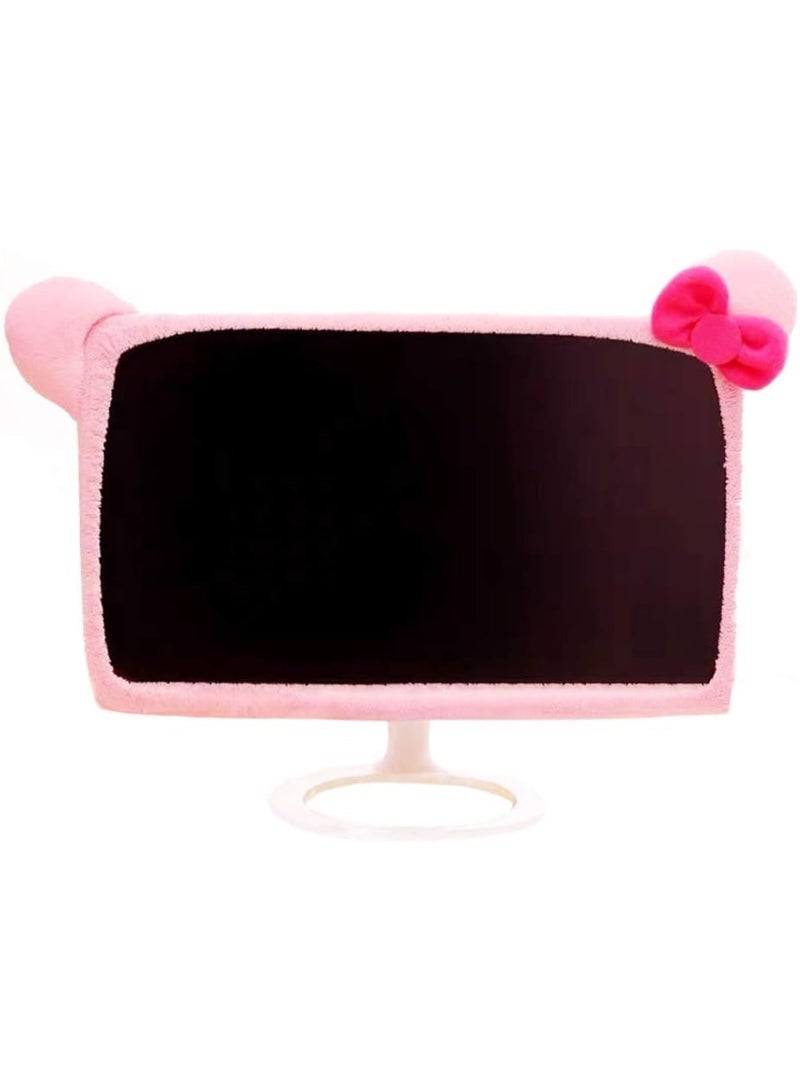 Computer Monitor Cover with Cat Ear Design Furry Kawaii Pink Monitor Dust Cover Elastic Dustproof for PC Tablet TV - Image 1