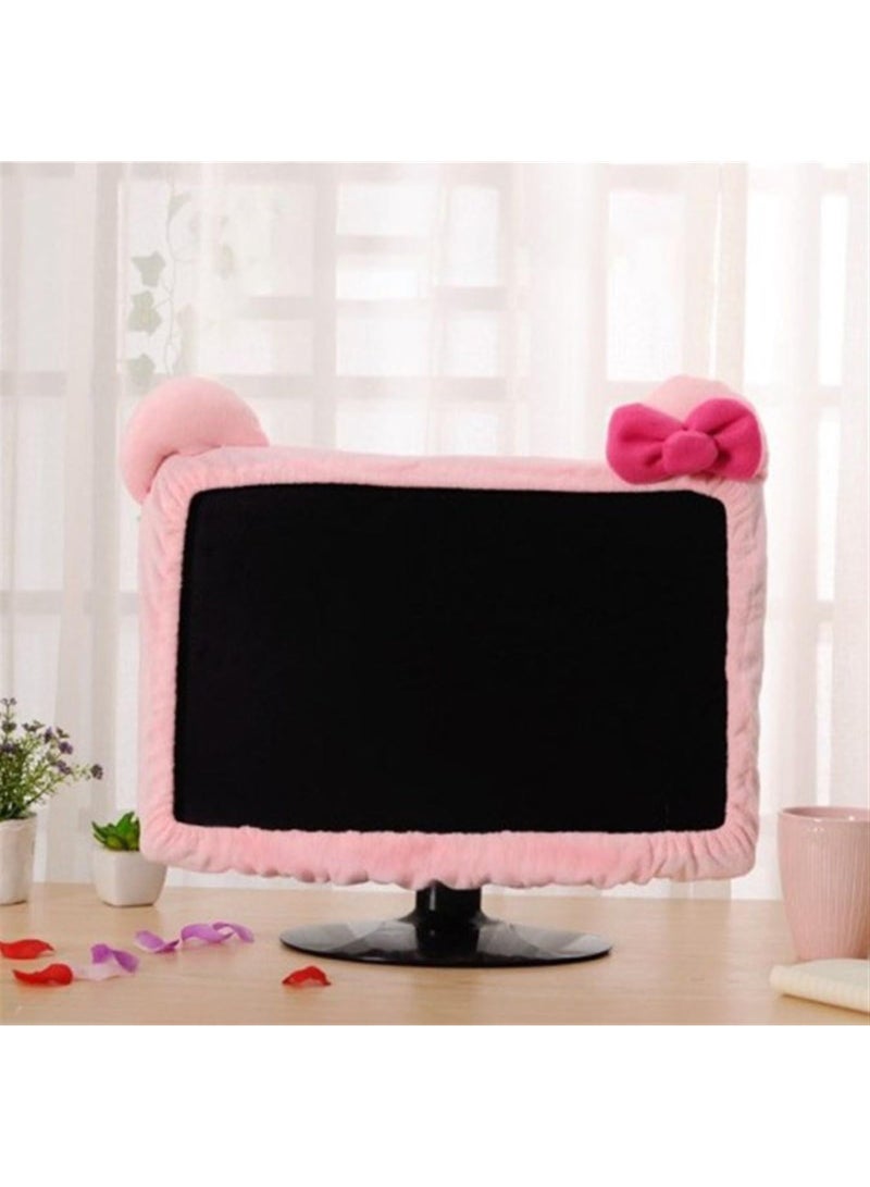 Computer Monitor Cover with Cat Ear Design Furry Kawaii Pink Monitor Dust Cover Elastic Dustproof for PC Tablet TV - Image 4
