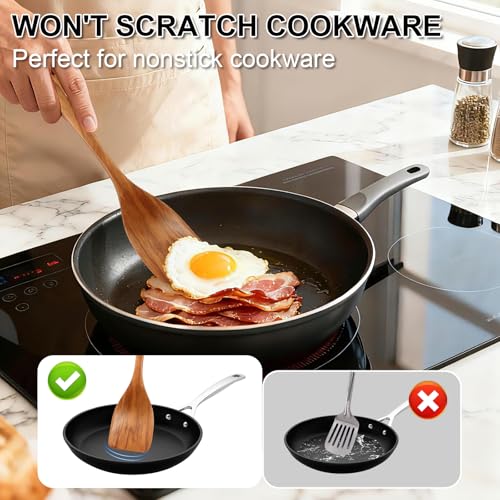 Herda Wooden Spoons for Cooking, 7 Piece Natural Teak Wooden Kitchen Utensil Set, Wooden Utensils for Cooking with Long & Comfort Grip, Cooking Utensils Set Perfect for Non-Stick Cookware - Image 5