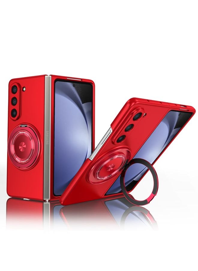 HuHa Case Cover For Samsung Galaxy Z Fold3 5G 360 Degree Rotating Holder MagSafe PC Full Coverage Shockproof Phone Case Red 
