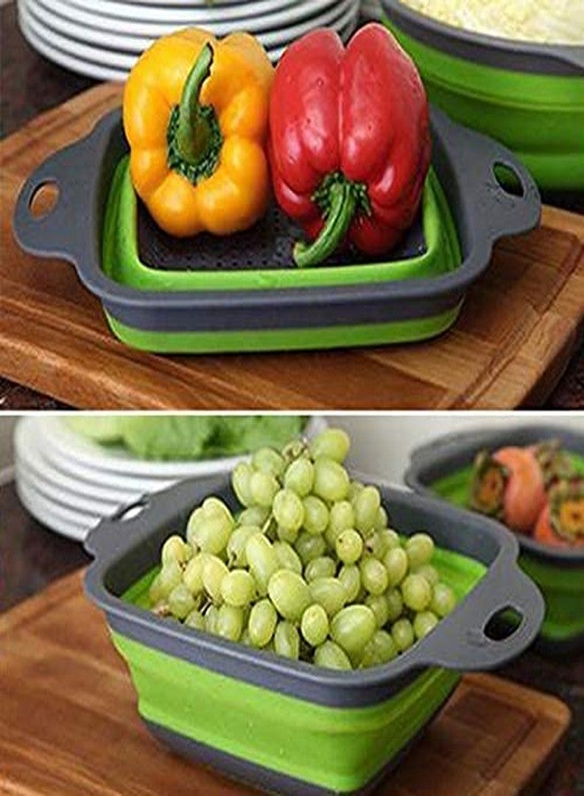 YOPRAM AKSHAR4U Colander Collapsible Colander Strainer Over The Sink Vegetable Fruit Colanders Strainers Folding Strainer for Kitchen Pack of 2(Sqaure(Big) - Image 2