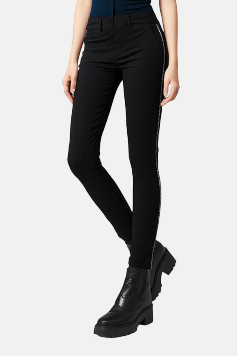 Reiko Women Cigarette Fit Solid Straight Leg Pants, Black - Image 1