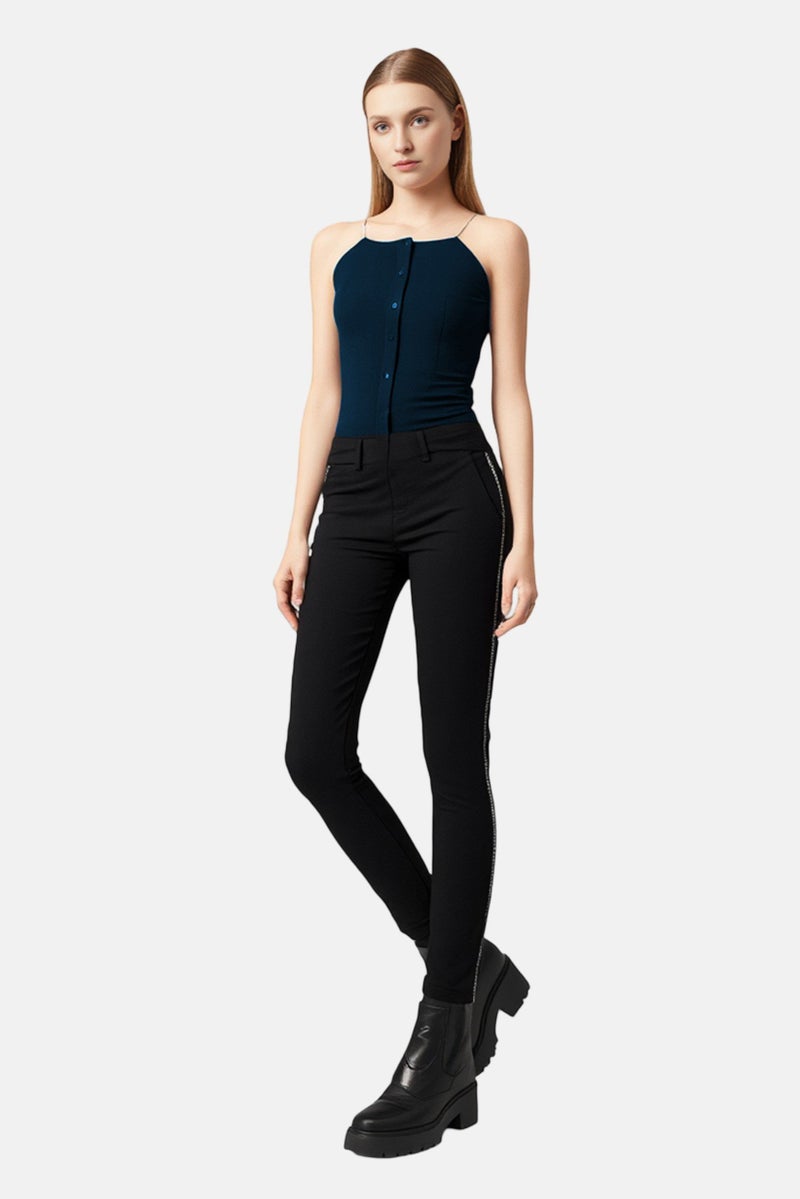 Reiko Women Cigarette Fit Solid Straight Leg Pants, Black - Image 2