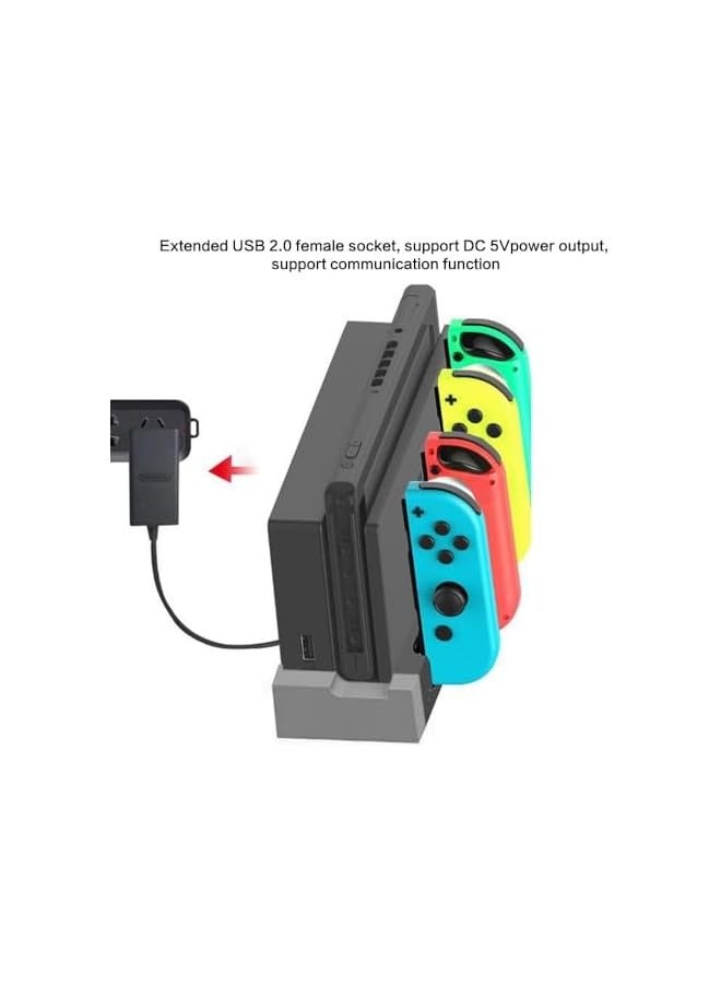 بروماس قاعدة شحن وحدة تحكم ألعاب سويتش، متوافقة مع وحدات تحكم سويتش نينتندو وجويكون، تشحن 4 وحدات تحكم إضافية، لا توجد كابلات إضافية، مادة ABS متينة، أضواء مؤشر LED، أسود أبيض - Image 3