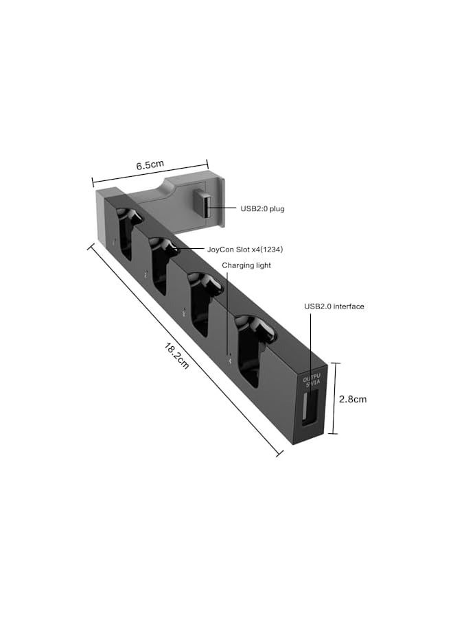 بروماس قاعدة شحن وحدة تحكم ألعاب سويتش، متوافقة مع وحدات تحكم سويتش نينتندو وجويكون، تشحن 4 وحدات تحكم إضافية، لا توجد كابلات إضافية، مادة ABS متينة، أضواء مؤشر LED، أسود أبيض - Image 2