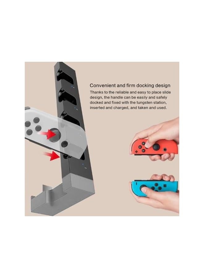 بروماس قاعدة شحن وحدة تحكم ألعاب سويتش، متوافقة مع وحدات تحكم سويتش نينتندو وجويكون، تشحن 4 وحدات تحكم إضافية، لا توجد كابلات إضافية، مادة ABS متينة، أضواء مؤشر LED، أسود أبيض - Image 4