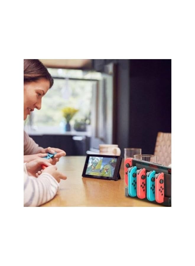 بروماس قاعدة شحن وحدة تحكم ألعاب سويتش، متوافقة مع وحدات تحكم سويتش نينتندو وجويكون، تشحن 4 وحدات تحكم إضافية، لا توجد كابلات إضافية، مادة ABS متينة، أضواء مؤشر LED، أسود أبيض - Image 5